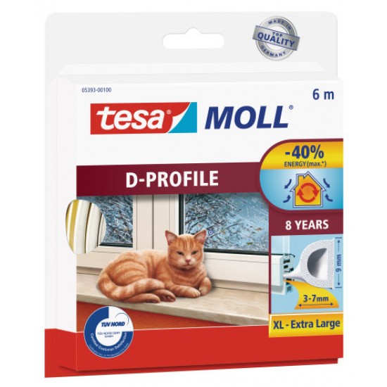 TESA Insulation D-profils blīvējošā putu lenta balta 6m : 9mm : 8mm
