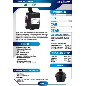 Akumulatori zāles pļāvējiem traktoriem un robotiem AL-HU06 AXCELL