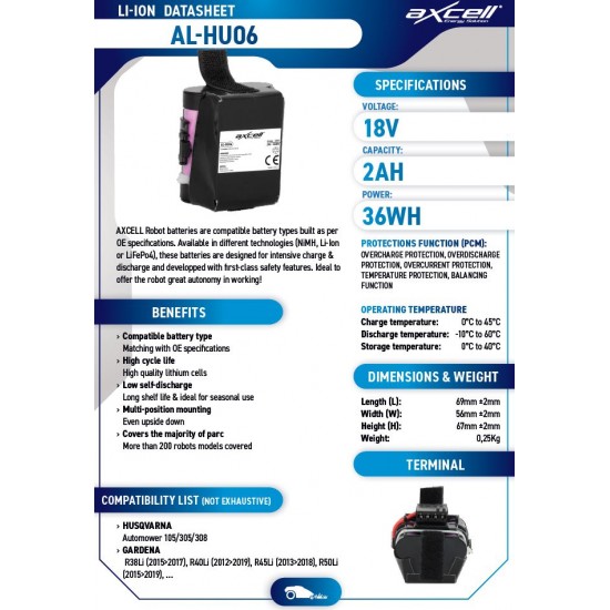 Akumulatori zāles pļāvējiem traktoriem un robotiem AL-HU06 AXCELL