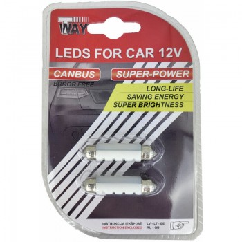  Autolampas LED SV8.5 41mm, Canbus, Ceramic, baltas, 2gab