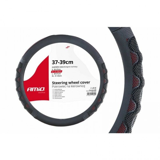 Stūres pārvalks 37-39cm, melns, ar viļņotiem un sarkaniem elementiem