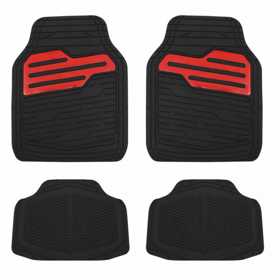 Gumijas paklājiņu komplekts Adonia, melni ar sarkanām strīpām, 4.gab.