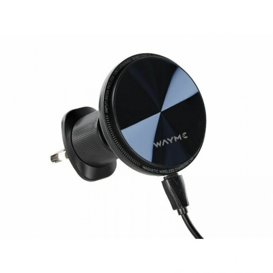 Telefona turētājs stiprināms pie ventilācijas atveres, magnētisks, ar bezvadu lādēšanu