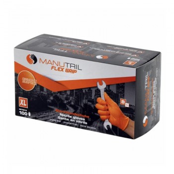 Nitrila cimdi bez pūdera Manutril, XL, oranži, īpaši izturīgi, 100 gab.