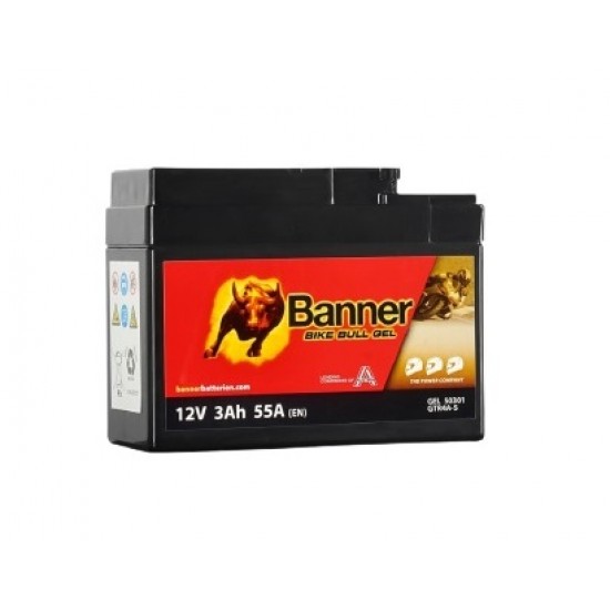 Akum. BANNER 3Ah Bike Bull GEL 12V 53A 113x48x85mm