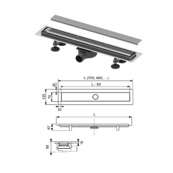 Grīdas ūdens noteka ar divpus.resti,TECE, 900MM