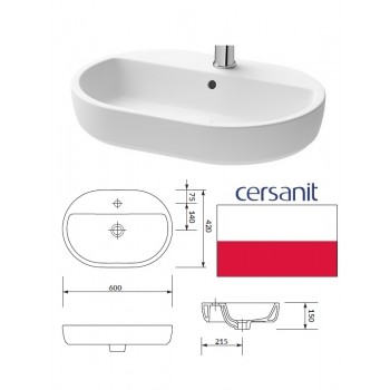 Keramiskā izlietne 60x42cm CASPIA OVAL, CASPIA