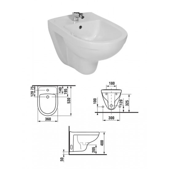 Bidē pods (piekaramais) Lyra Plus,balts, JIKA