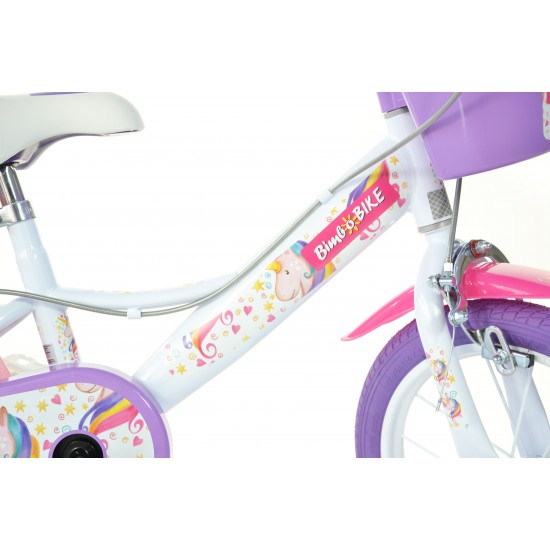 Bērnu velosipēds Bimbo Bike 14'' ''UNICORN'', balts/ violēts/ rozā