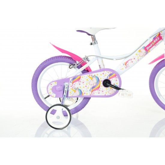 Bērnu velosipēds Bimbo Bike 14'' ''UNICORN'', balts/ violēts/ rozā