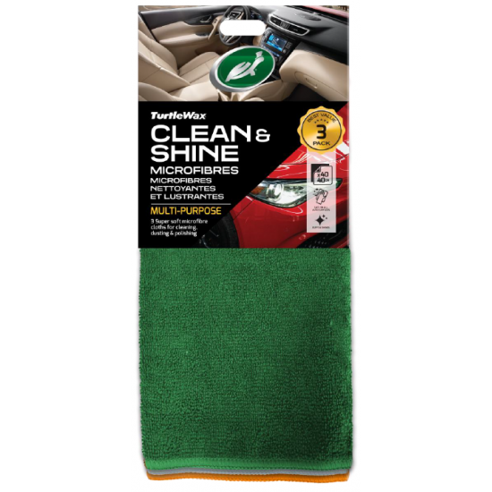 TURTLE WAX Clean&Shine Microfibres 3pcs mikrošķiedras drānas 3 gab., 40 x 40cm