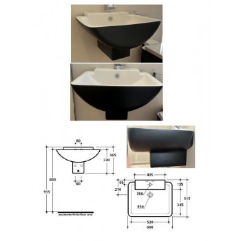 Keramiskā izlietne 60cm balta+melna, PELICAN