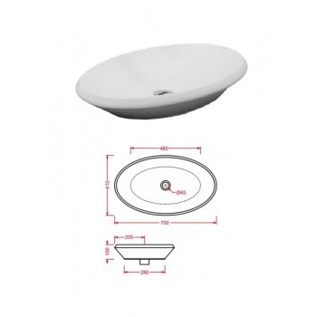 Keramiskā izlietne L910,70X40,OVAL L910, OVAL