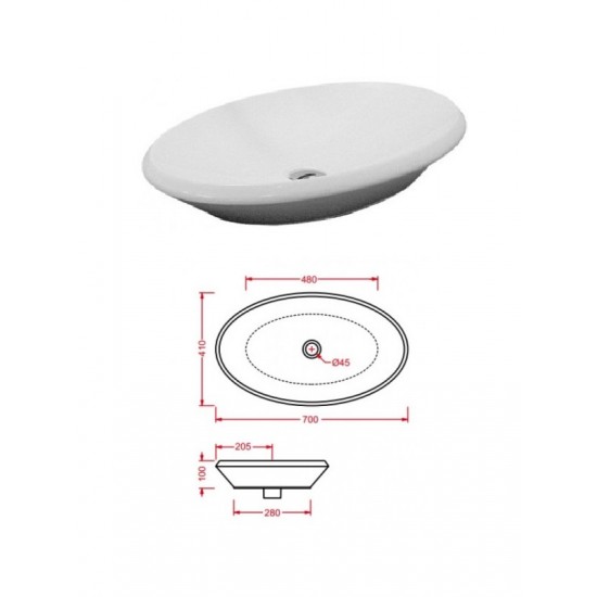 Keramiskā izlietne L910,70X40,OVAL L910, OVAL