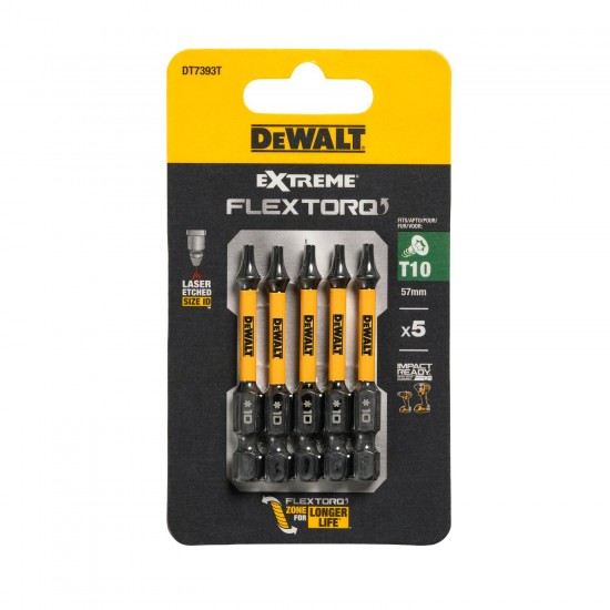 FLEXTORQ skrūvgriežu uzgaļi T10 57 mm, DeWALT, 5 gab.