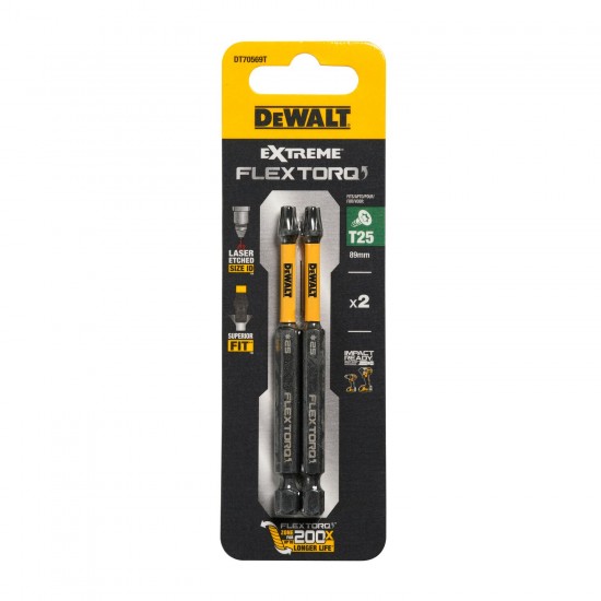 FLEXTORQ skrūvgriežu uzgaļi T25 89 mm, DeWALT, 2 gab.