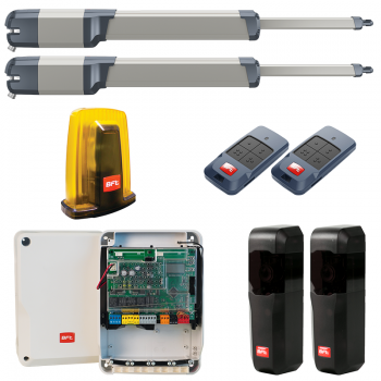 Veramo vārtu automātikas komplekts KUSTOS BT (KUSTOS BT motors x 2 + THALIA vadības bloks + MITTO4 pults x 2 + COMPACTA foto sensori + RADIUS lampa) B25 24V W4.0M 800KG