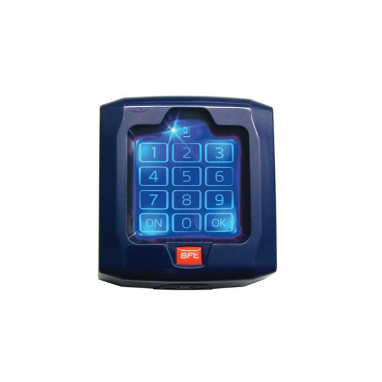 Pults BFT Q BO TOUCH radioKOD10. Bezvadu digitālais skārienpaliktnis, kas darbojas izmantojot 433 MHz ar nepārtraukti mainīgo kodu.