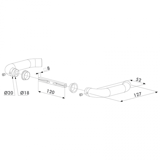 Roktura pāris no nerūsējošā tērauda ieliktņu slēdzenēm - 3006I-H ar kvadrātveida 120 mm vārpstu ieliktņu slēdzenēm 120mm; 127mm