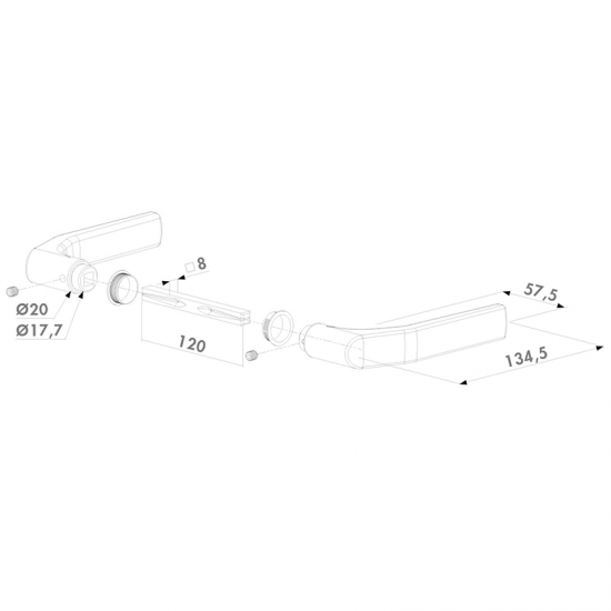 Alumīnija rokturu pāris ieliktņu slēdzenēm - 3006J-H ar kvadrātveida 120 mm vārpstu ieliktņu slēdzenēm 120mm; 134,5mm