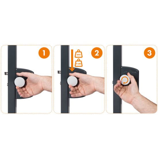 Bērniem drošs drošības rokturis — KIDLOC. Anodēta alumīnija un poliamīda drošības rokturis nodrošina bērnu drošību