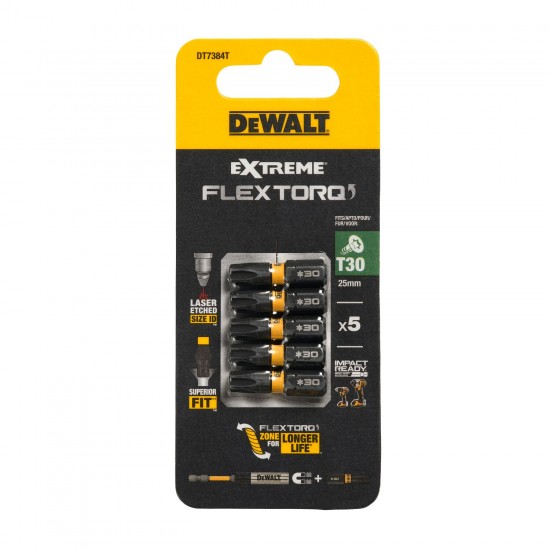 FLEXTORQ T30 skrūvgrieža uzgaļi 25 mm, DeWALT, 5 gab.