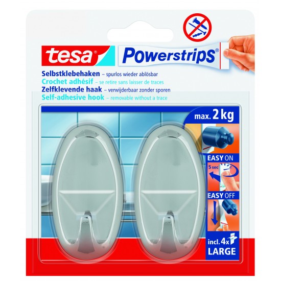 TESA Powerstrips āķi Large Oval hromēti 2gb