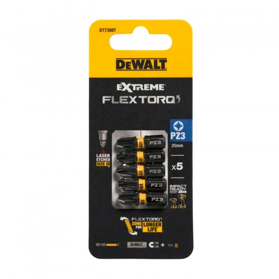 Skrūvgrieža uzgaļi FLEXTORQ PZ3, 25 mm, DeWALT, 5 gab.