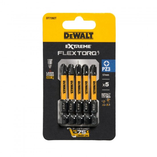 Skrūvgrieža uzgaļi FLEXTORQ PZ3, 57 mm, DeWALT, 5 gab.
