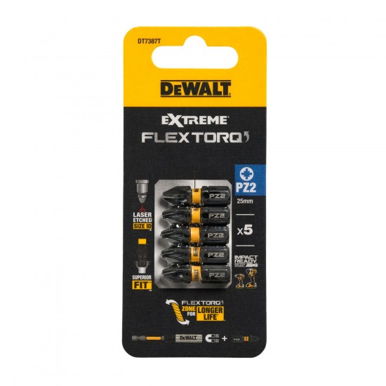 FLEXTORQ skrūvgriežu uzgaļi PZ2, 25 mm, DeWALT, 5 gab.