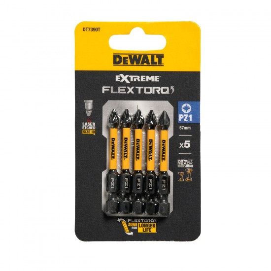 Skrūvgrieža uzgaļi FLEXTORQ PZ1, 57 mm, DeWALT, 5 gab.