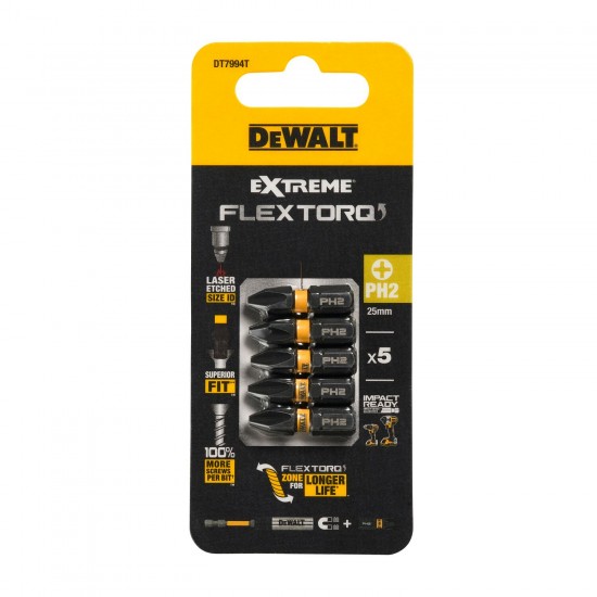 FLEXTORQ skrūvgriežu uzgaļi PH2, 25mm, DeWALT, 5 gab.