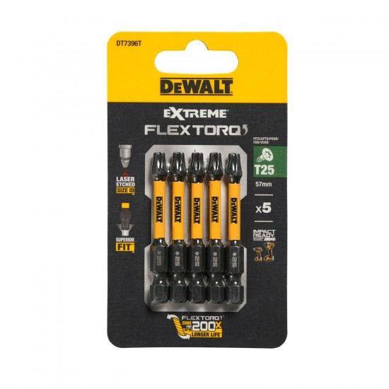 FLEXTORQ skrūvgriežu uzgaļi T25 57 mm, DeWALT, 5 gab.