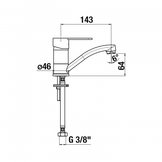 Virtuves izlietnes maisītājs Lyra Smart, zema iztece 143 mm, hroms