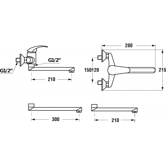 Virtuves izlietnes maisītājs Lyra, no sienas, iztece 210 mm, hroms