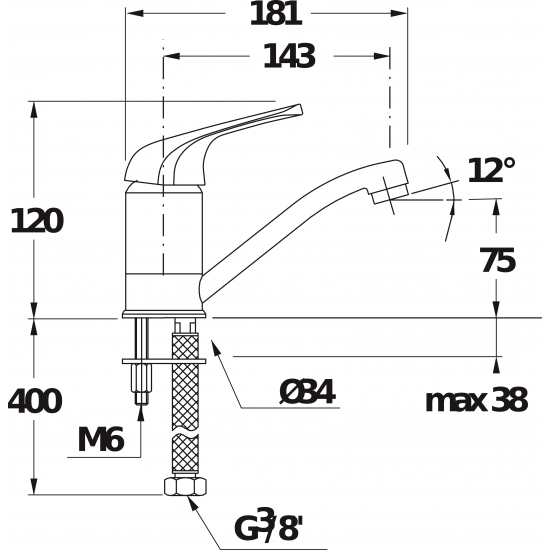 Virtuves izlietnes maisītājs Lyra, iztece 143 mm, hroms