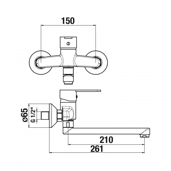 Virtuves izlietnes maisītājs Lyra Smart, no sienas, iztece 210 mm, hroms