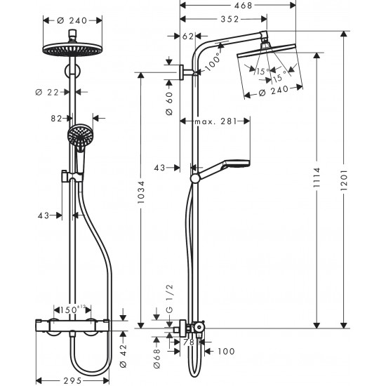 Dušas sistēma ar termostatu Crometta S 240 1jet/Crometta Vario, hroms