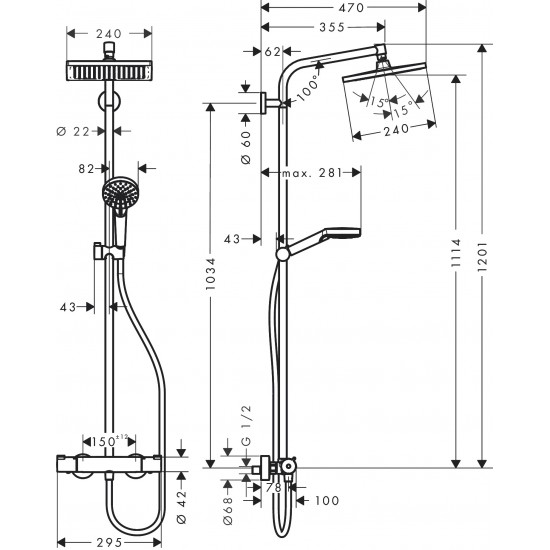 Dušas sistēma ar termostatu Crometta E 240 1jet/Crometta Vario, hroms