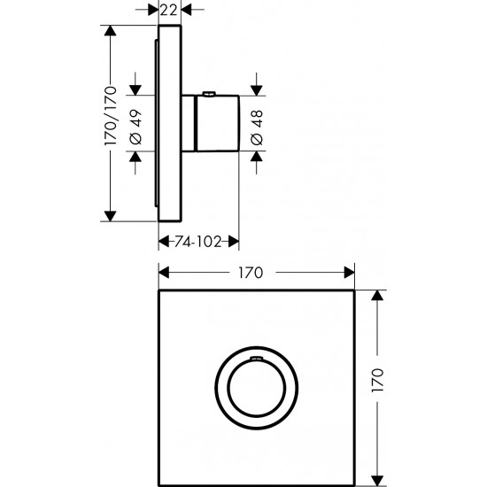 Iebūvējamā termostata ShowerSelect Square Highflow virsapmetuma daļa, hroms