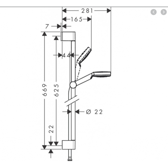 Rokas dušas komplekts Crometta 1jet, 650 mm, balts/hroms