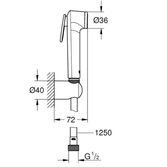 Bidettas komplekts Trigger Spray 30 I, ar metāla vadu 1250 mm, hroms