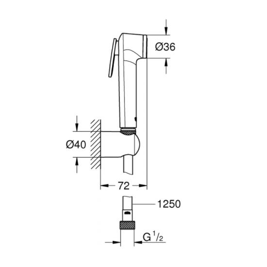 Bidettas komplekts Trigger Spray 30 I, ar vadu 1250 mm, hroms