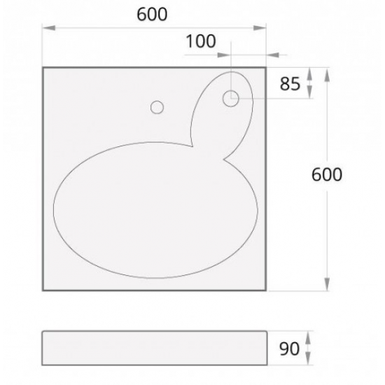 Izlietne Claro, 600x600 mm, ar stiprinājumiem un sifonu, ar ziepju trauku, balta