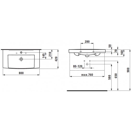 Izlietne Pro Nordic, 800x420 mm, balta