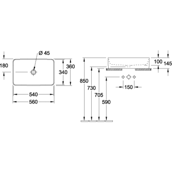 Izlietne Collaro, 560x360 mm, slīpēta apakša, bez pārplūdes, balta TitanCeram