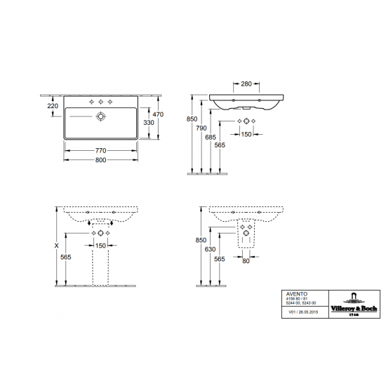 Izlietne Avento, 800x470 mm, balta