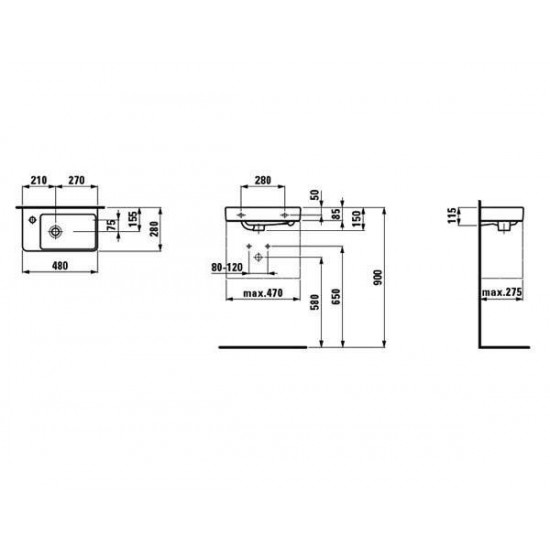 Izlietne Pro S, 480x280 mm, maisītāja caurums kreisajā pusē, balta