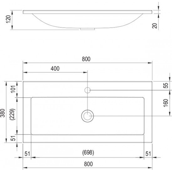 Izlietne Clear, 800x380 mm, balta