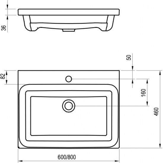 Izlietne Comfort, 600x465 mm, uz mēbeles, balta keramika